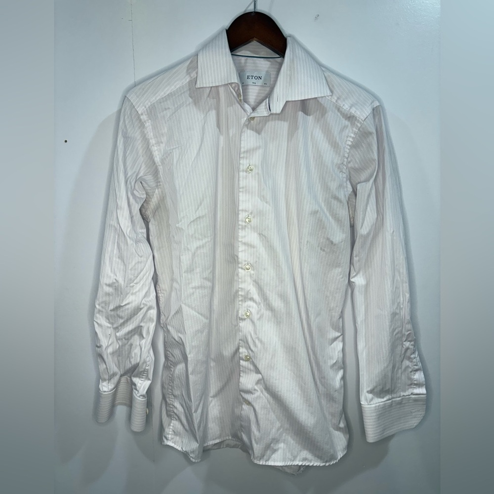 Men's Eton Slim Fit Striped Button Up Shirt Size 15.5/Medium